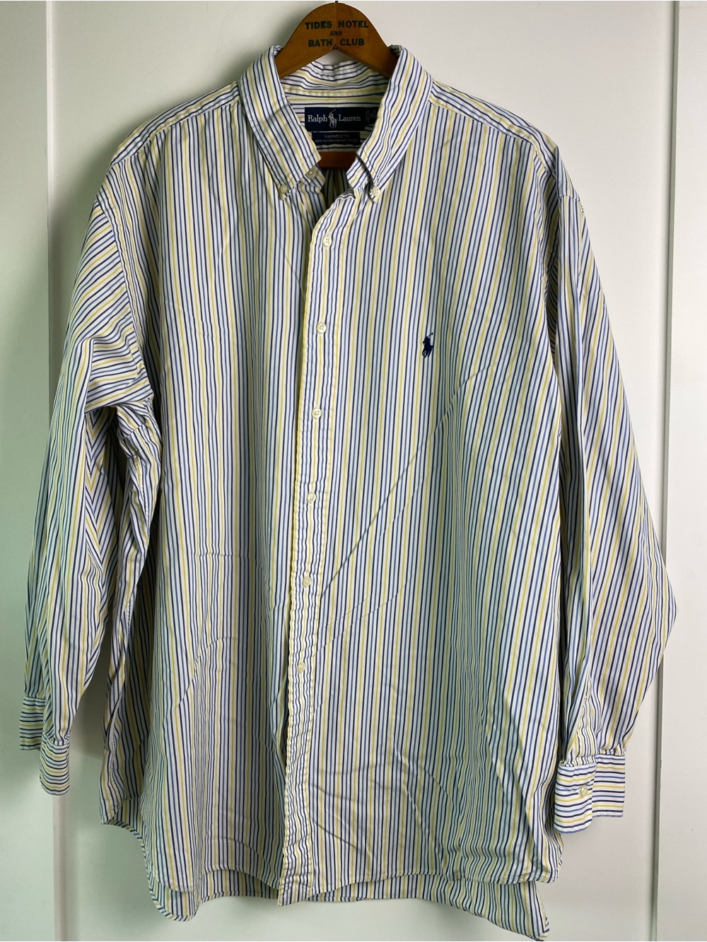 Ralph Lauren Men's Blue & Yellow Pinpoint Button-Down Oxford Shirt